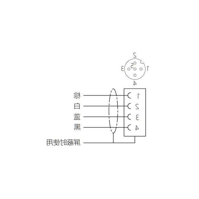 M12 4Pin、母头90°、单端预铸电缆、防焊渣PUR材质、橙色护套、64T063-XXX